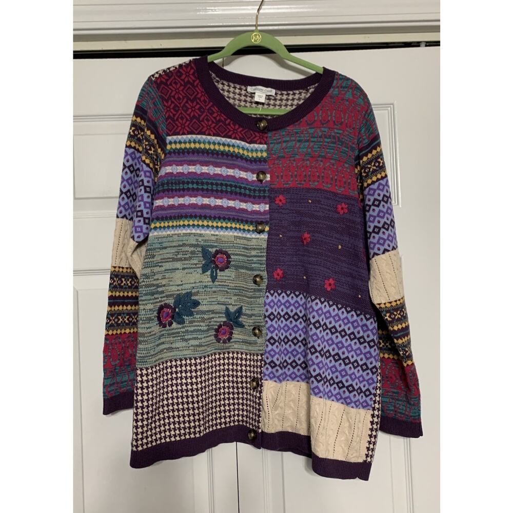 Mixed-Pattern Patchwork Women's Sweater Cardigan - Multicolor